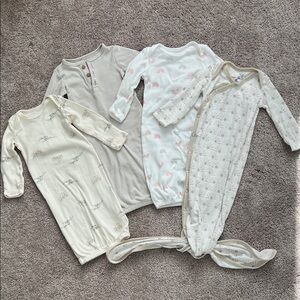 Neutral Newborn sleep dress lot - Cream, White, and Gray, and taupe